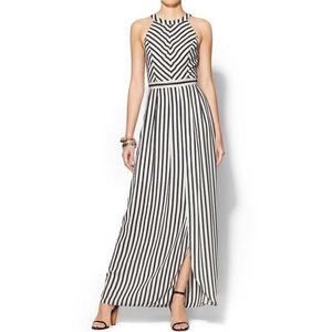 Lemieux Black White Striped Maxi Cocktail Dress